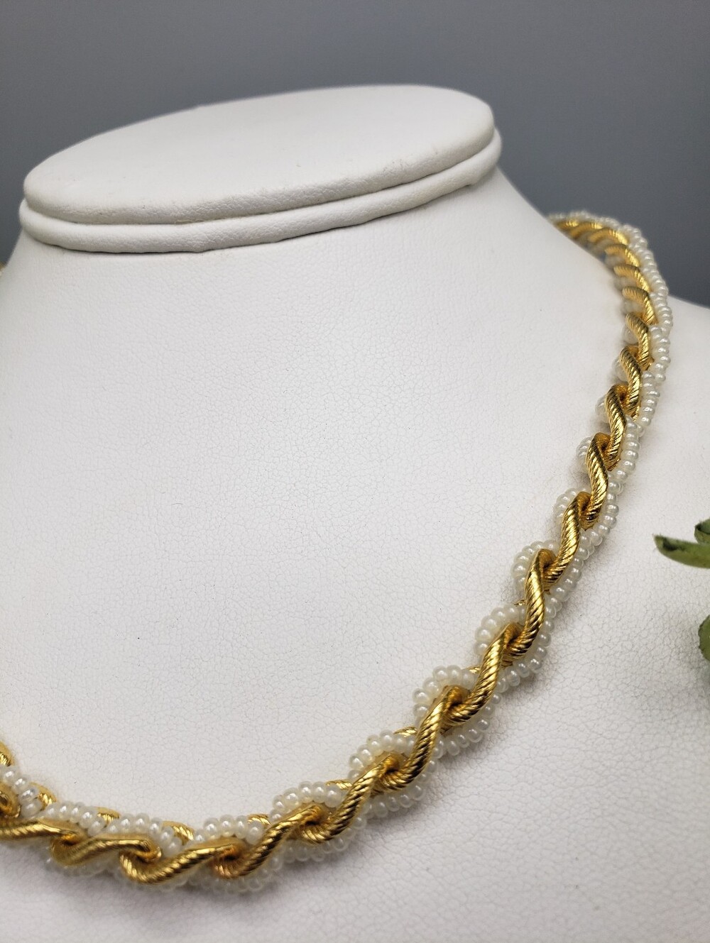 Trifari Twisted Pearl & Gold Cable Rope Necklace - Vintage Feminine Classic